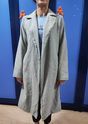 Gri Düğmeli Midi Kadın Kaban - Görsel 3