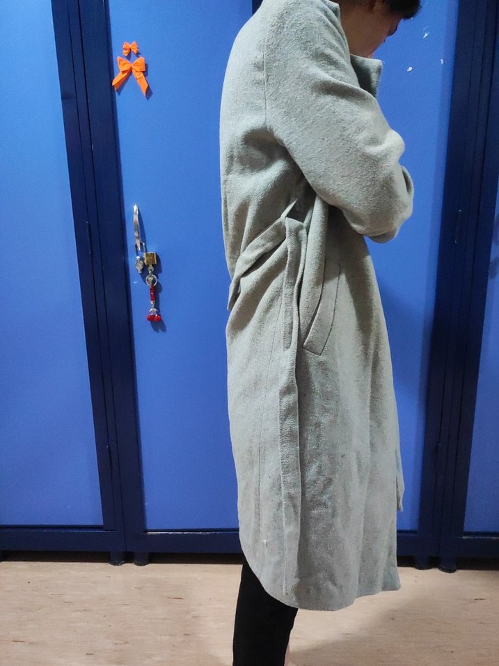 Gri Düğmeli Midi Kadın Kaban - Görsel 4