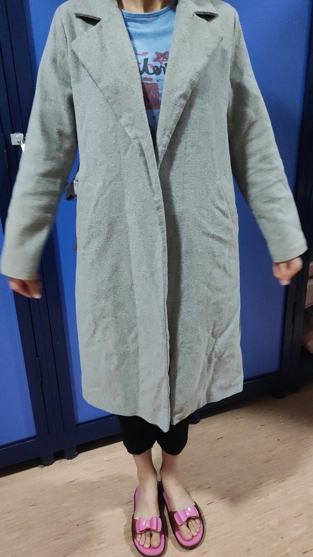 Gri Düğmeli Midi Kadın Kaban - Görsel 2