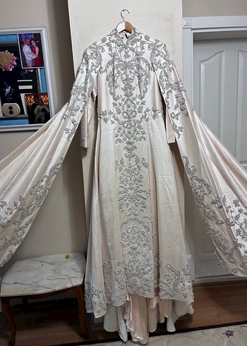 Nakışlı Beyaz Uzun Kollu Nikah Elbisesi sünnet elbisesi olarak - Görsel 6