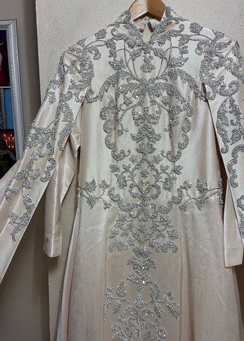 Nakışlı Beyaz Uzun Kollu Nikah Elbisesi sünnet elbisesi olarak - Görsel 5