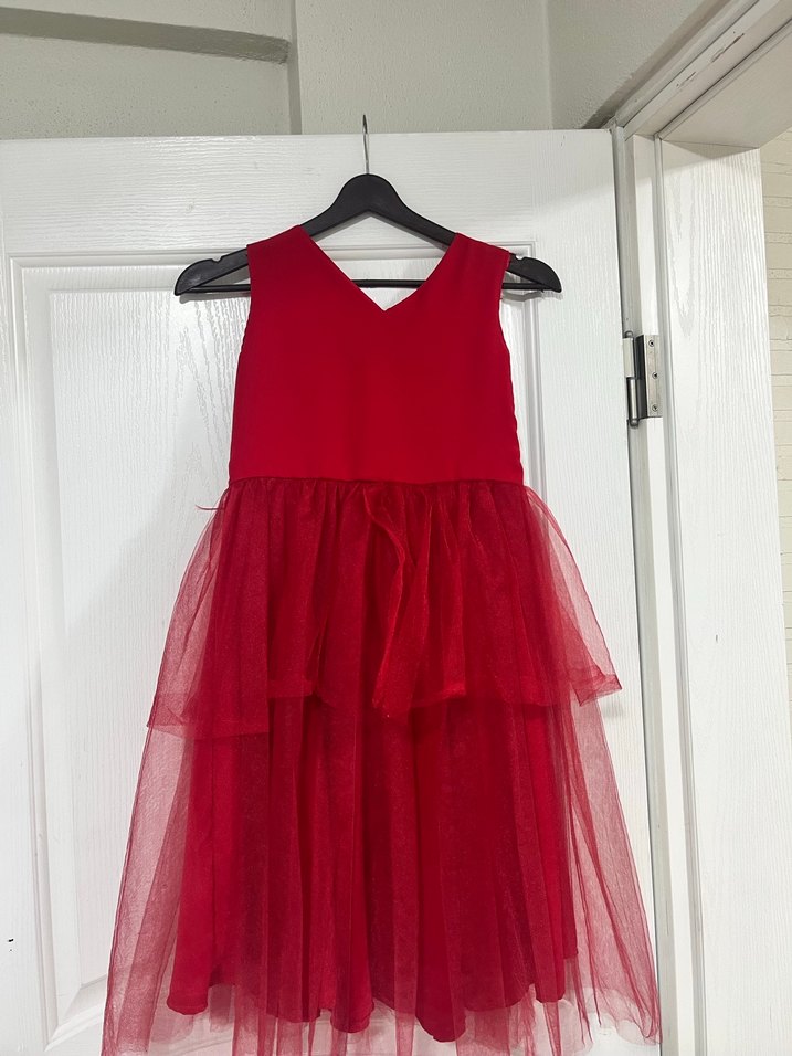 Kızlar için Kırmızı Gotik Fırfırlı Elbise - Görsel 4