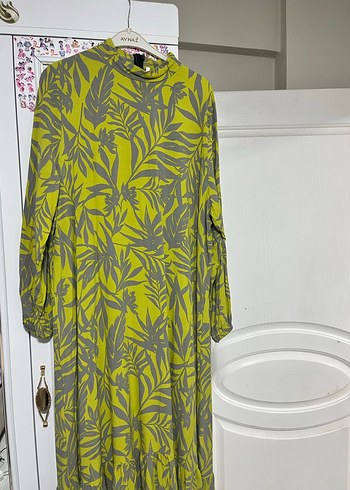 Yeşil Gri Bağlama Desenli günlük elbise - Görsel 6