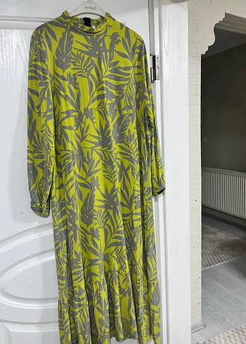 Yeşil Gri Bağlama Desenli günlük elbise - Görsel 4