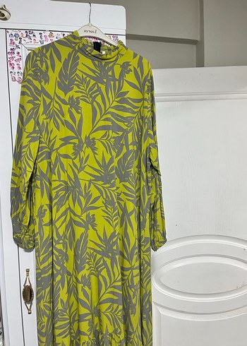 Yeşil Gri Bağlama Desenli günlük elbise - Görsel 9