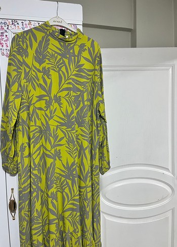 Yeşil Gri Bağlama Desenli günlük elbise - Görsel 7