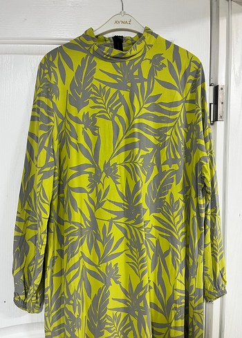 Yeşil Gri Bağlama Desenli günlük elbise - Görsel 3