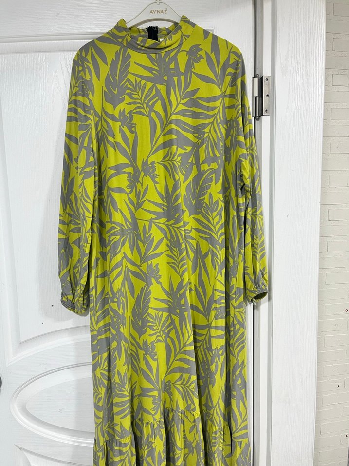 Yeşil Gri Bağlama Desenli günlük elbise - Görsel 2