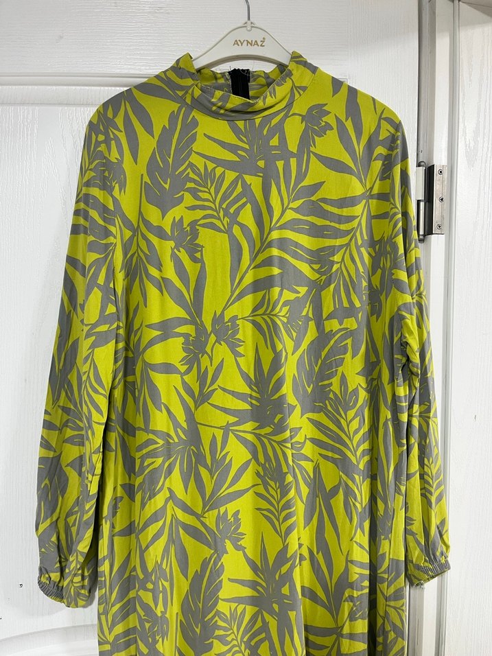 Yeşil Gri Bağlama Desenli günlük elbise - Görsel 3