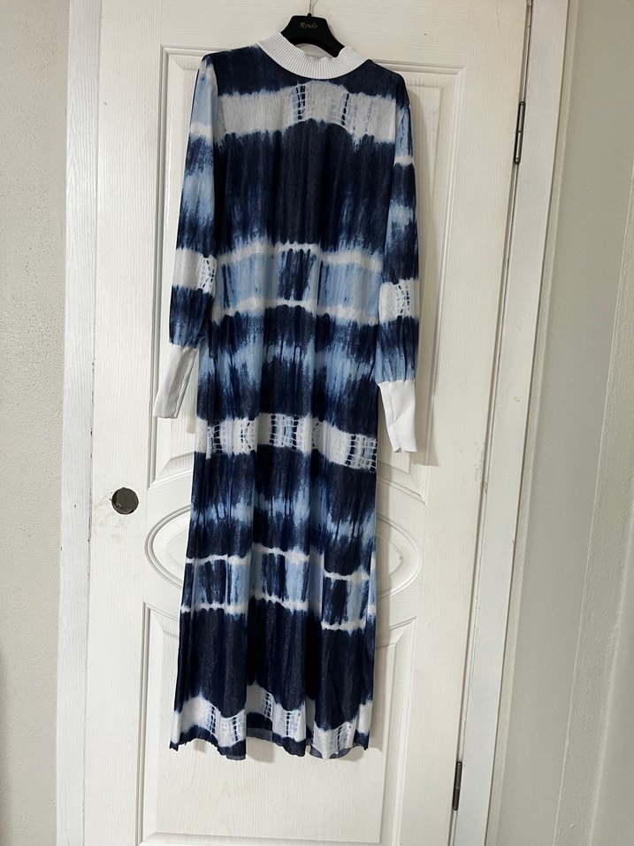 Mavi Batik Desenli Kadın Kısa Triko Kazak - Görsel 4