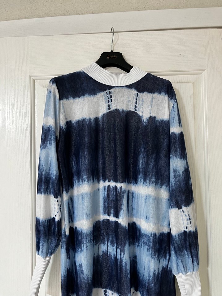 Mavi Batik Desenli Kadın Kısa Triko Kazak - Görsel 5