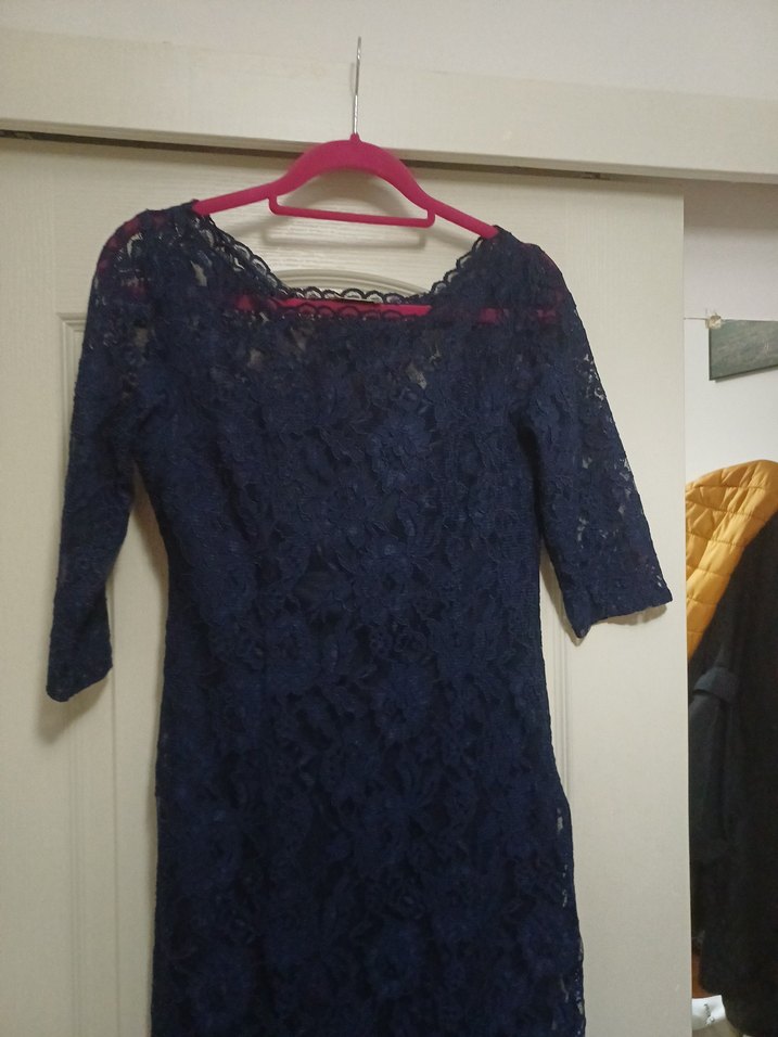 Lacivert Dantel Midi Elbise - Görsel 2