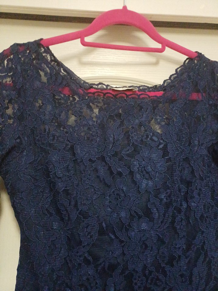 Lacivert Dantel Midi Elbise - Görsel 3