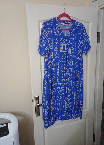 Bohem V Yaka Mavi Desenli Elbise  42 44 uyumlu - Görsel 4