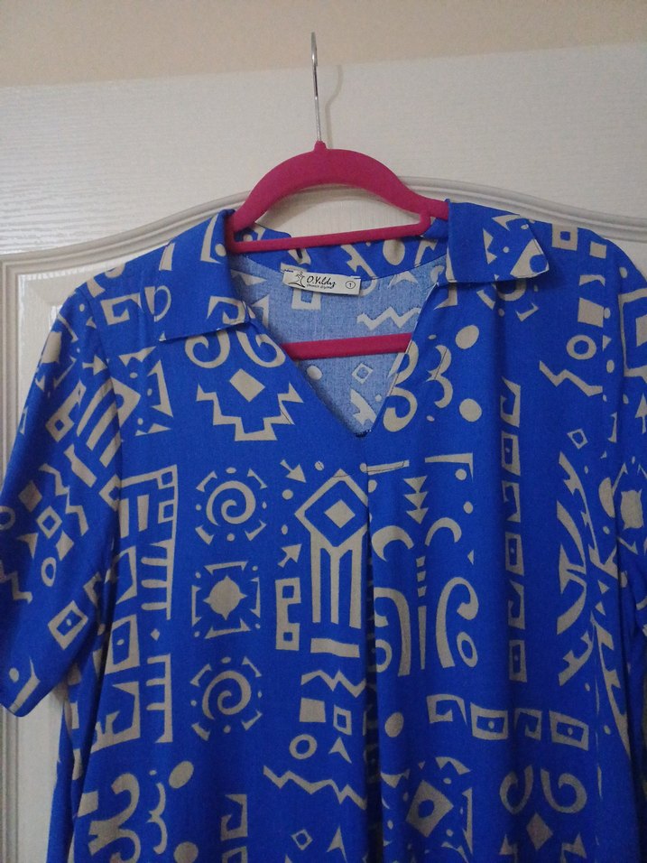 Bohem V Yaka Mavi Desenli Elbise  42 44 uyumlu - Görsel 2