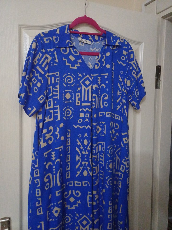 Bohem V Yaka Mavi Desenli Elbise  42 44 uyumlu - Görsel 3