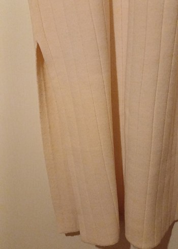 Bej V Yaka Kısa Kollu Uzun Triko Elbise - Görsel 4