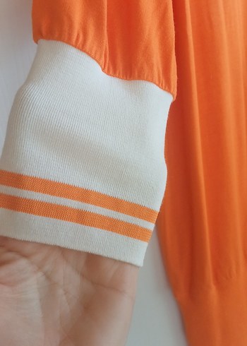 Turuncu Dökümlü Kısa Kollu Midi Elbise Penye elbise. - Görsel 4