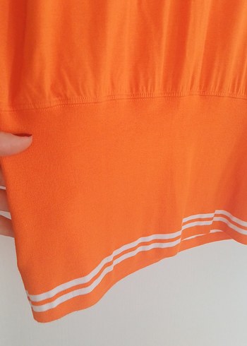 Turuncu Dökümlü Kısa Kollu Midi Elbise Penye elbise. - Görsel 5