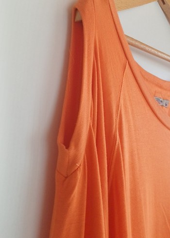 Turuncu Dökümlü Kısa Kollu Midi Elbise Penye elbise. - Görsel 3