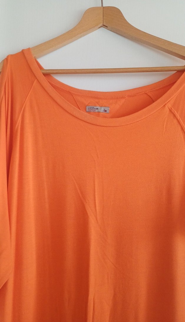 Turuncu Dökümlü Kısa Kollu Midi Elbise Penye elbise. - Görsel 2