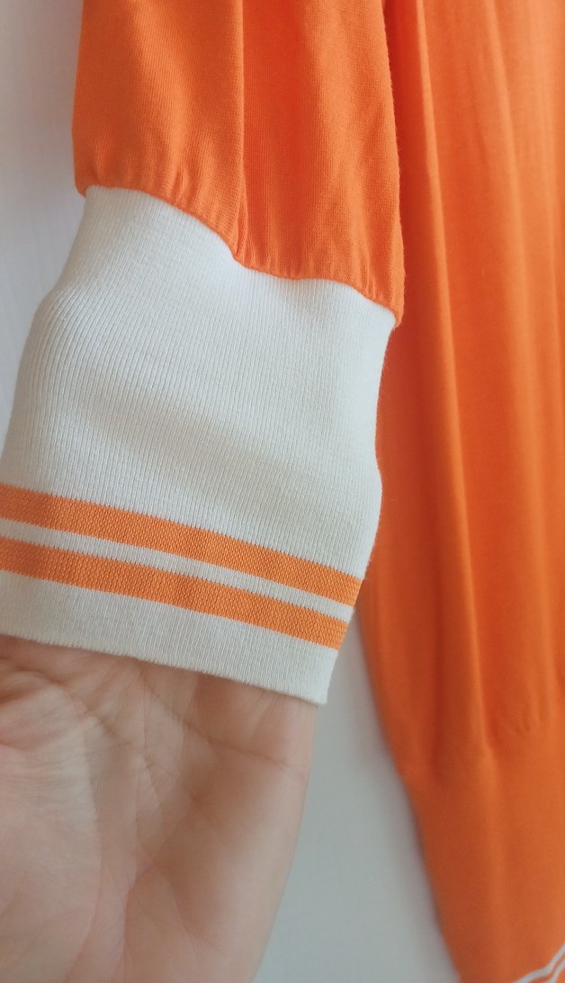 Turuncu Dökümlü Kısa Kollu Midi Elbise Penye elbise. - Görsel 4