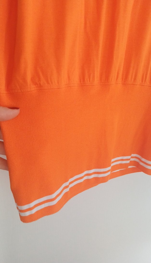 Turuncu Dökümlü Kısa Kollu Midi Elbise Penye elbise. - Görsel 5