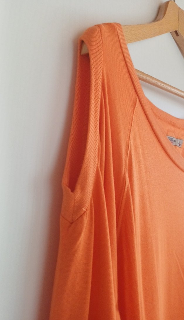 Turuncu Dökümlü Kısa Kollu Midi Elbise Penye elbise. - Görsel 3