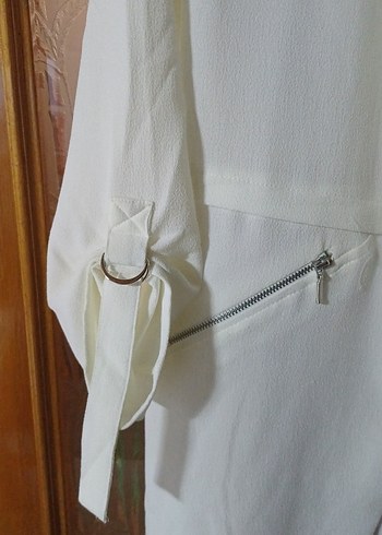 Drapeli Beyaz Midi Kadın Blazer Ceket - Görsel 4