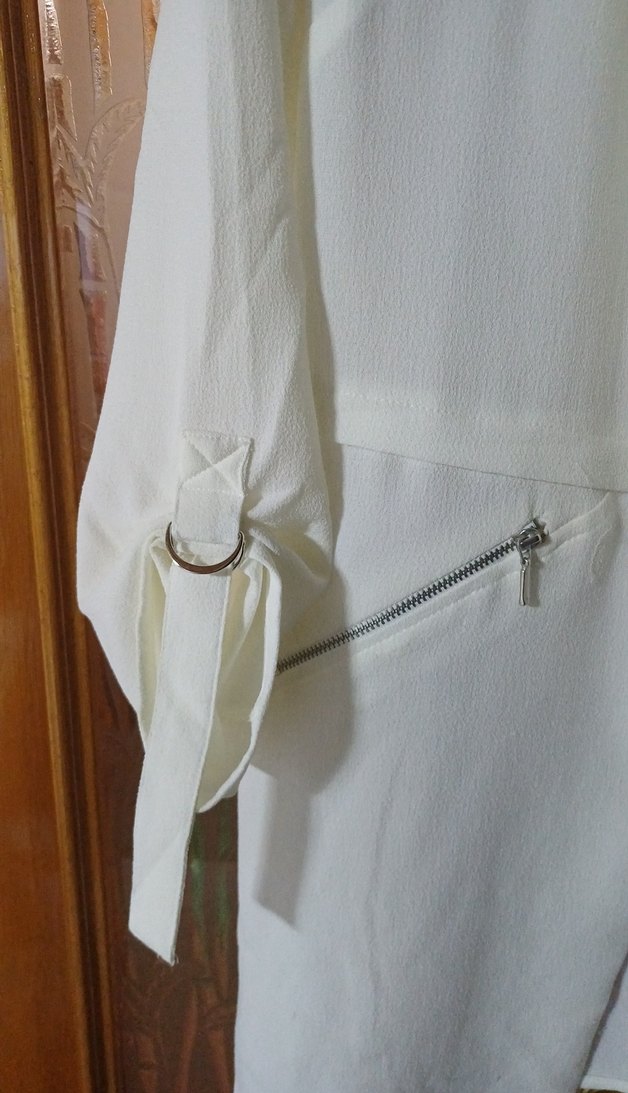 Drapeli Beyaz Midi Kadın Blazer Ceket - Görsel 4