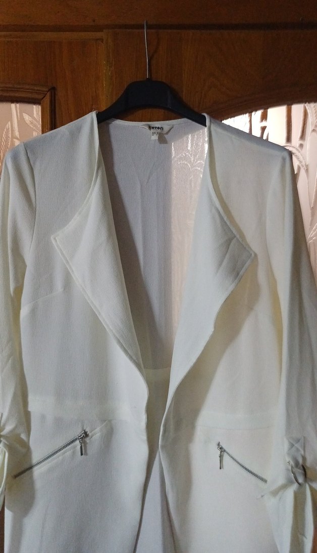 Drapeli Beyaz Midi Kadın Blazer Ceket - Görsel 2