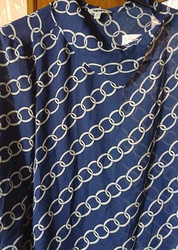 Zincir Desenli Mavi Kadın Gömlek - Görsel 5