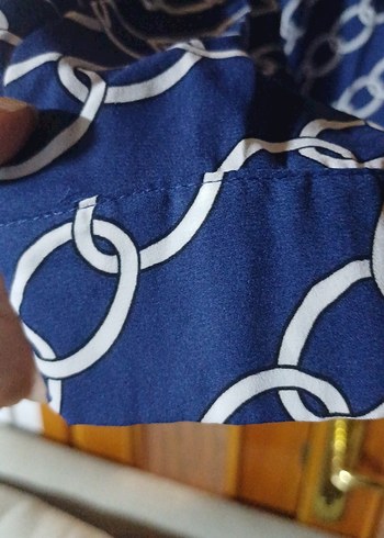 Zincir Desenli Mavi Kadın Gömlek - Görsel 4