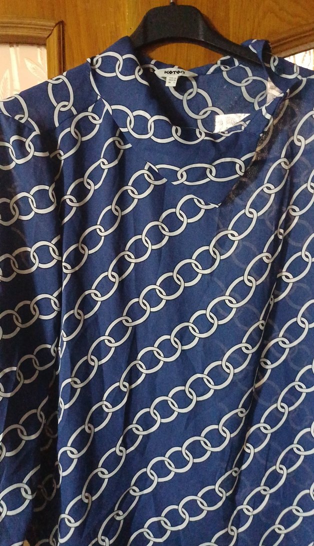 Zincir Desenli Mavi Kadın Gömlek - Görsel 5