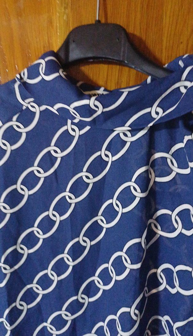 Zincir Desenli Mavi Kadın Gömlek - Görsel 3