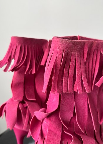 Püsküllü Pembe Süet Yüksek Topuklu Kadın Çizme - Görsel 9