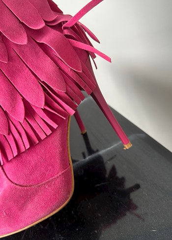 Püsküllü Pembe Süet Yüksek Topuklu Kadın Çizme - Görsel 4