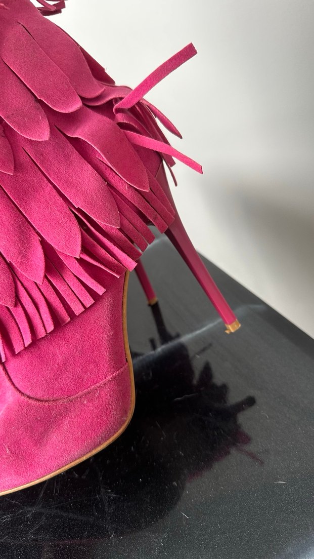 Püsküllü Pembe Süet Yüksek Topuklu Kadın Çizme - Görsel 4