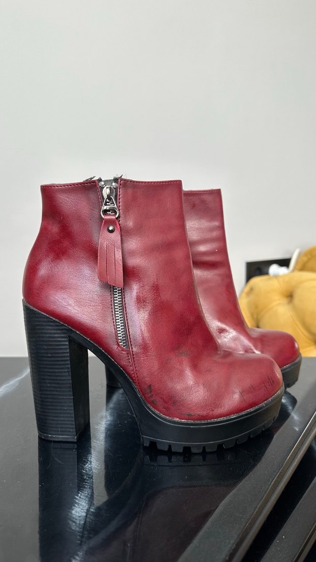 Kırmızı Deri Fermuarlı Kadın Topuklu Bot - Görsel 5