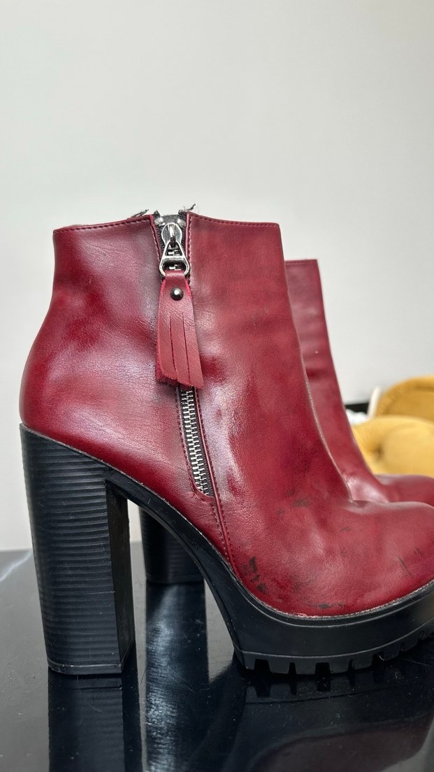 Kırmızı Deri Fermuarlı Kadın Topuklu Bot - Görsel 4