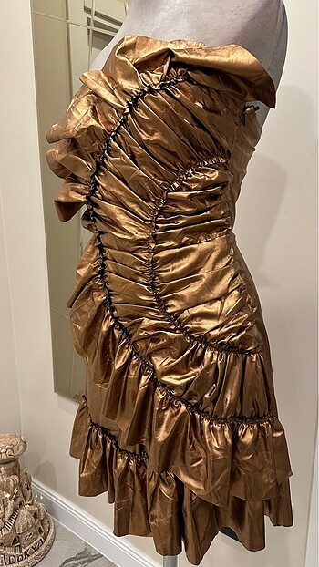 m Beden altın Renk P68 bronz elbise