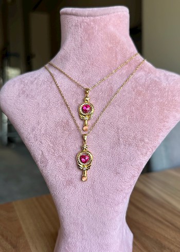 American Vintage Pembe Taşlı Zincir Detaylı Bohem Kadın Kolye