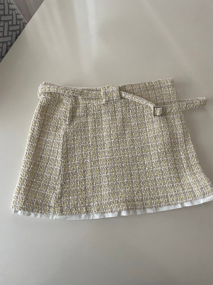 Beyaz Kemerli Mini Etek - Görsel 2