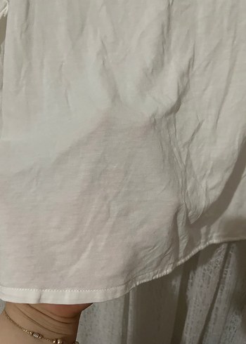 Massimo Dutti Kadın Beyaz Keten Uzun Kollu Fırfırlı Bluz