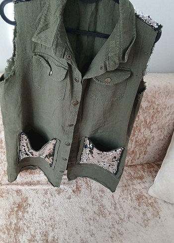 Mavi Jeans Haki Payetli Kolsuz Ceket