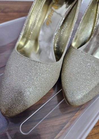 Kadın Gold Renk Topuklu Abiye Ayakkabı - Görsel 4