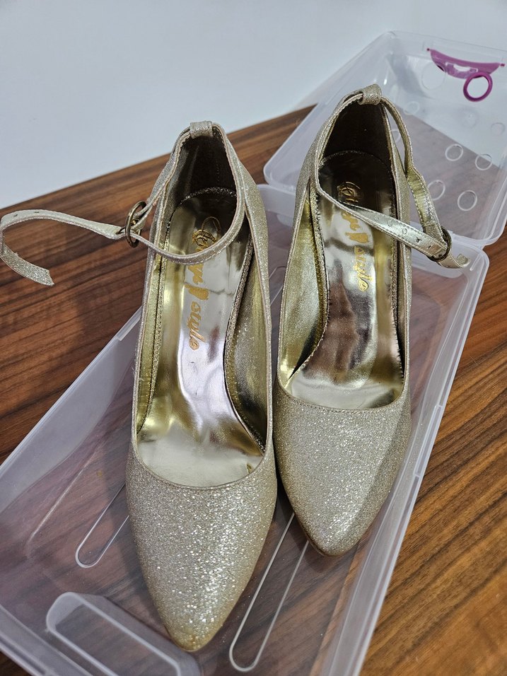 Kadın Gold Renk Topuklu Abiye Ayakkabı - Görsel 3