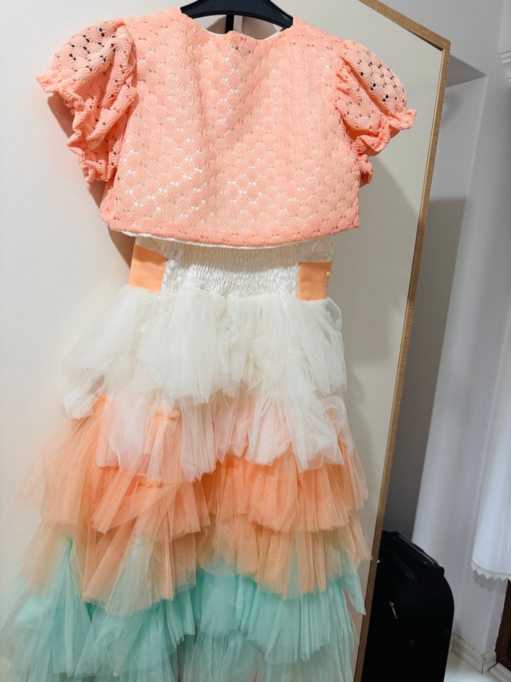 Kız Çocuk Çok Renkli Kat Kat Elbise - Görsel 4