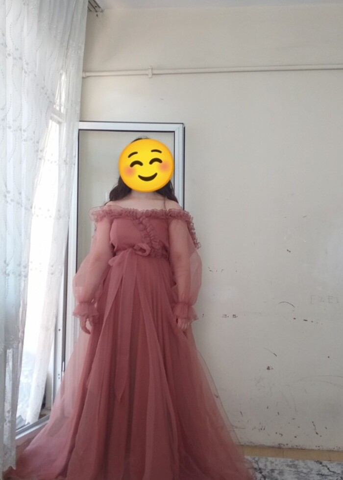 Uzun tül kol yırtmaçlı abiye  - Görsel 3