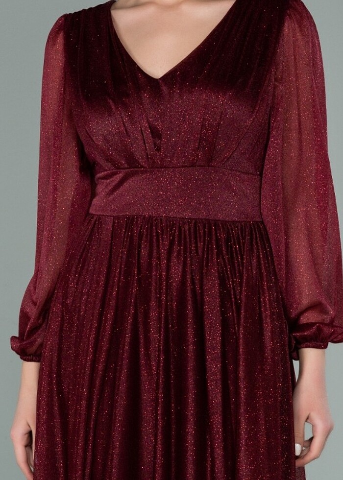 Bordo simli V yaka abiye - Görsel 3